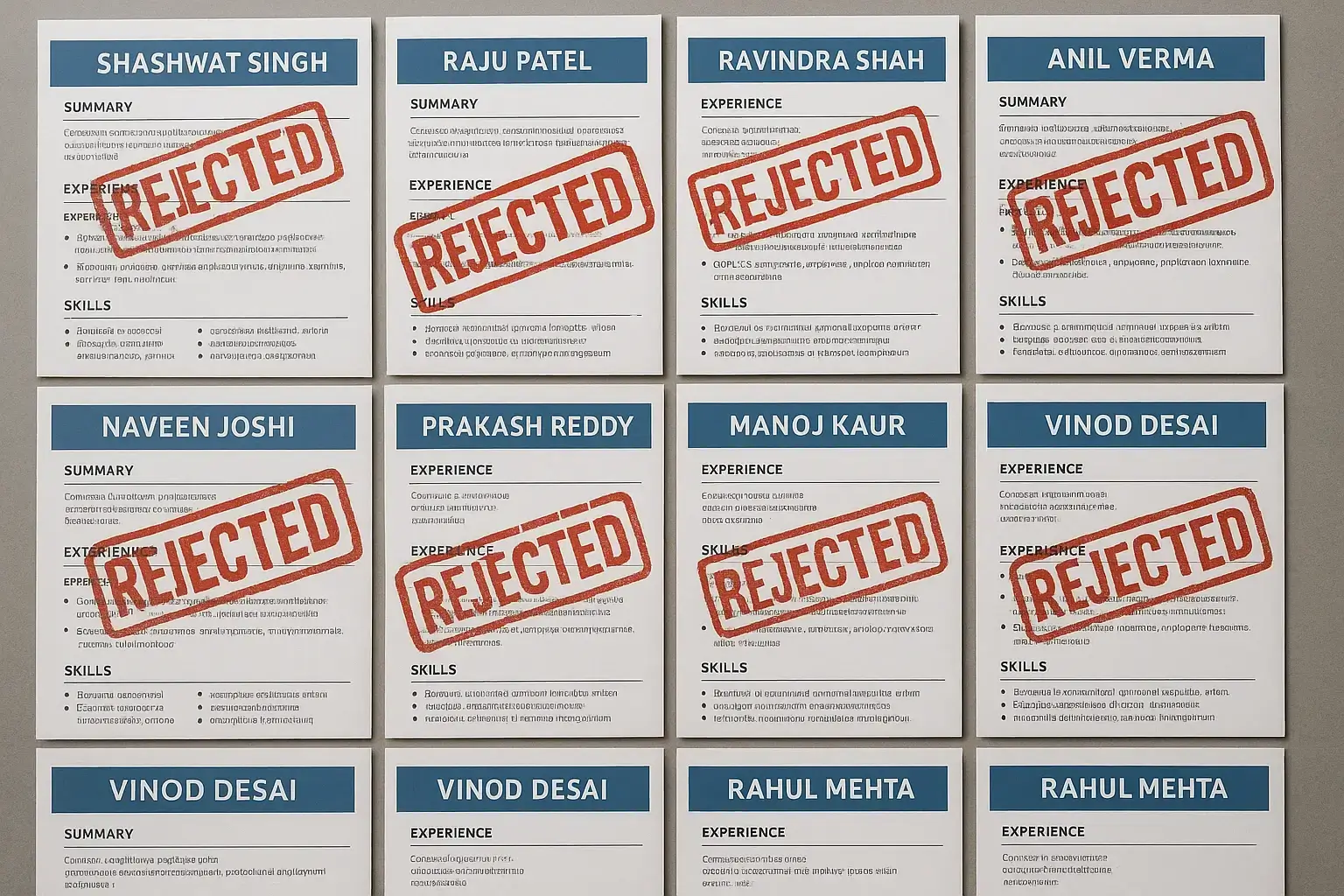 Grid of identical resume templates